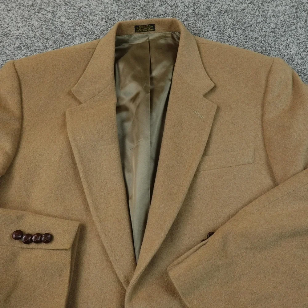 Stafford Blazer Mens 46 Brown Camel Hair Wool Button Sport Coat Suit Jacket USA